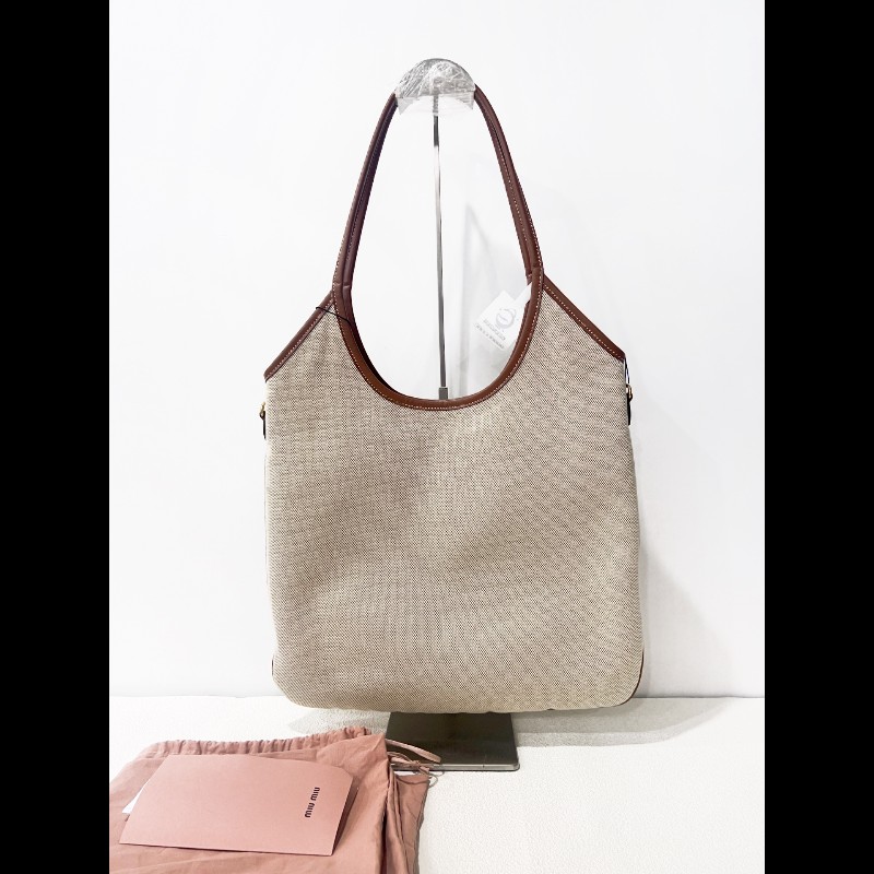 Miu Miu IVY帆布托特包米色肩背包-1