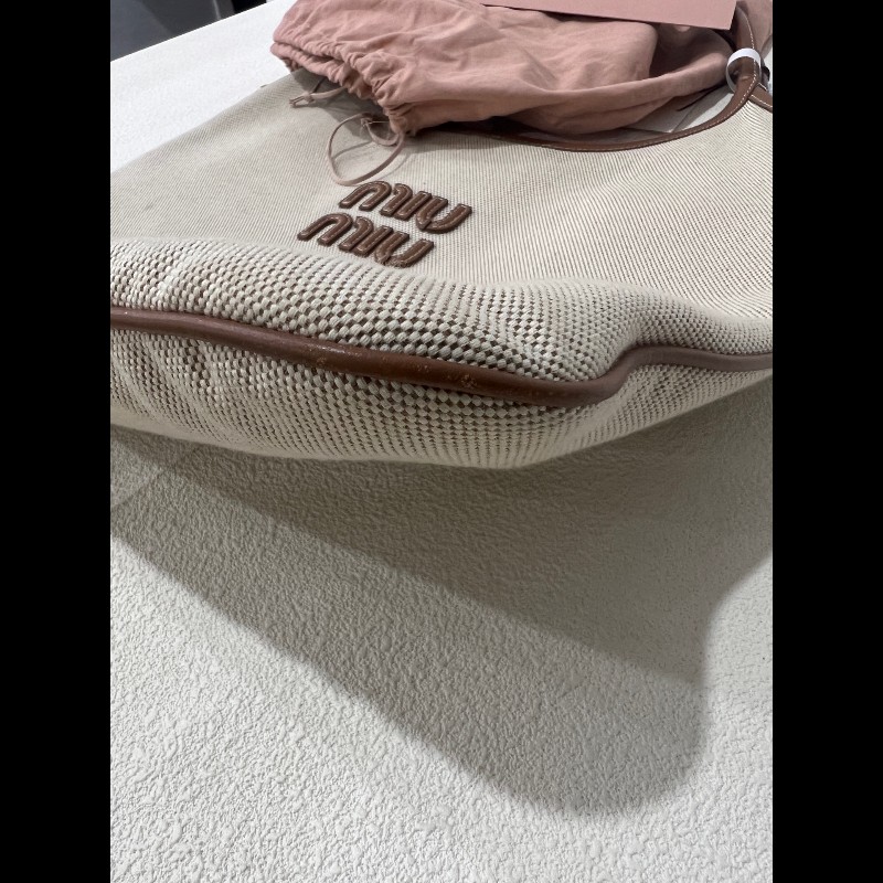Miu Miu IVY帆布托特包米色肩背包-8