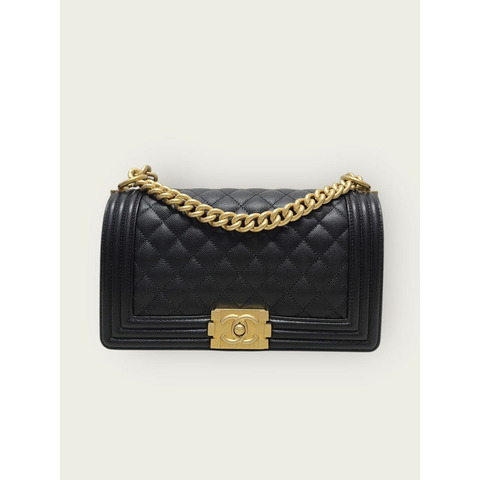 【包稅】CHANEL 黑魚子醬金男孩包中型薯片