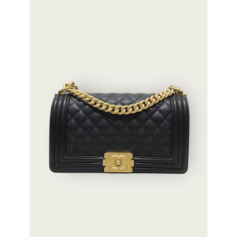 【包稅】CHANEL 黑魚子醬金男孩包中型薯片-0