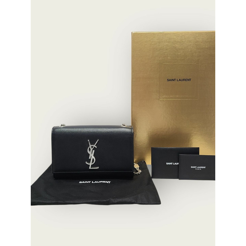 【包稅】SAINT LAURENT 黑色銀色飾邊 Grande Poudre 皮革 Kate 小號包-6