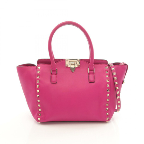 Valentino Rockstuds 鉚釘肩手提包斜背包，粉紅色皮革，二手女款