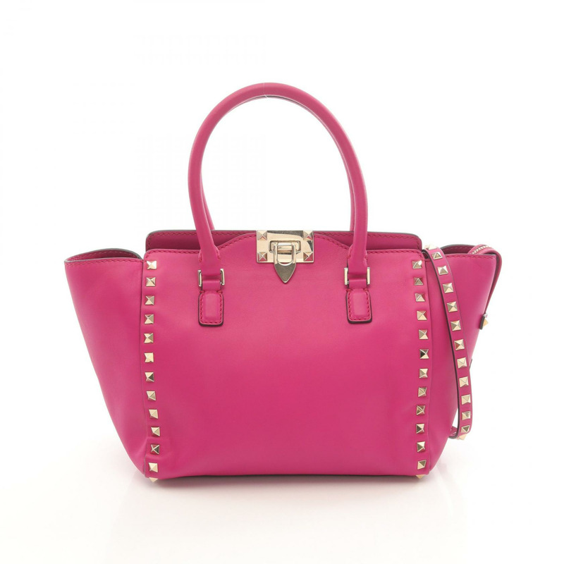 Valentino Rockstuds 鉚釘肩手提包斜背包,粉紅色皮革,二手女款-0