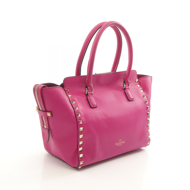 Valentino Rockstuds 鉚釘肩手提包斜背包,粉紅色皮革,二手女款-1
