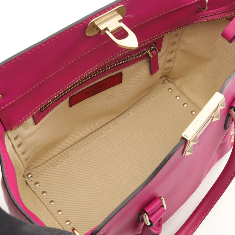 Valentino Rockstuds 鉚釘肩手提包斜背包,粉紅色皮革,二手女款-2