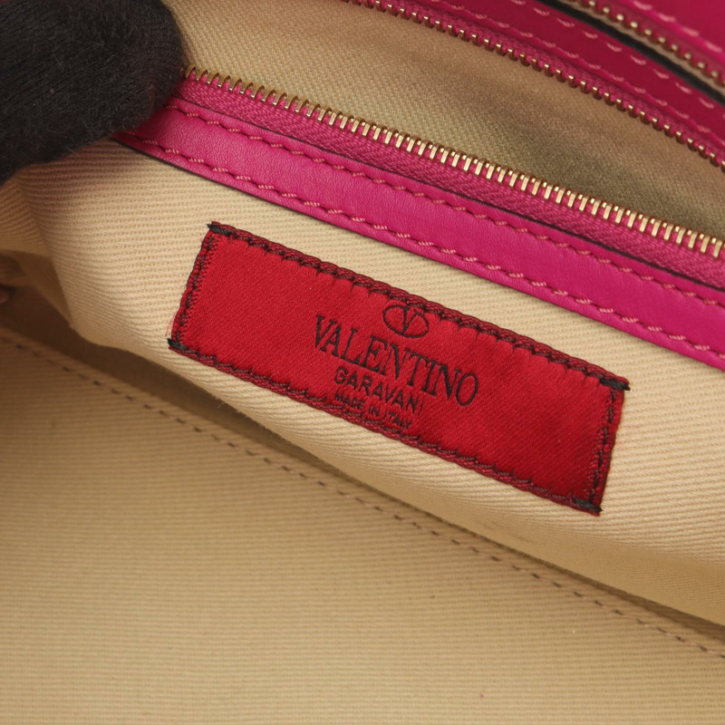 Valentino Rockstuds 鉚釘肩手提包斜背包,粉紅色皮革,二手女款-3