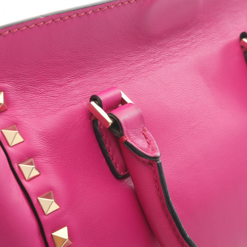 Valentino Rockstuds 鉚釘肩手提包斜背包,粉紅色皮革,二手女款-6