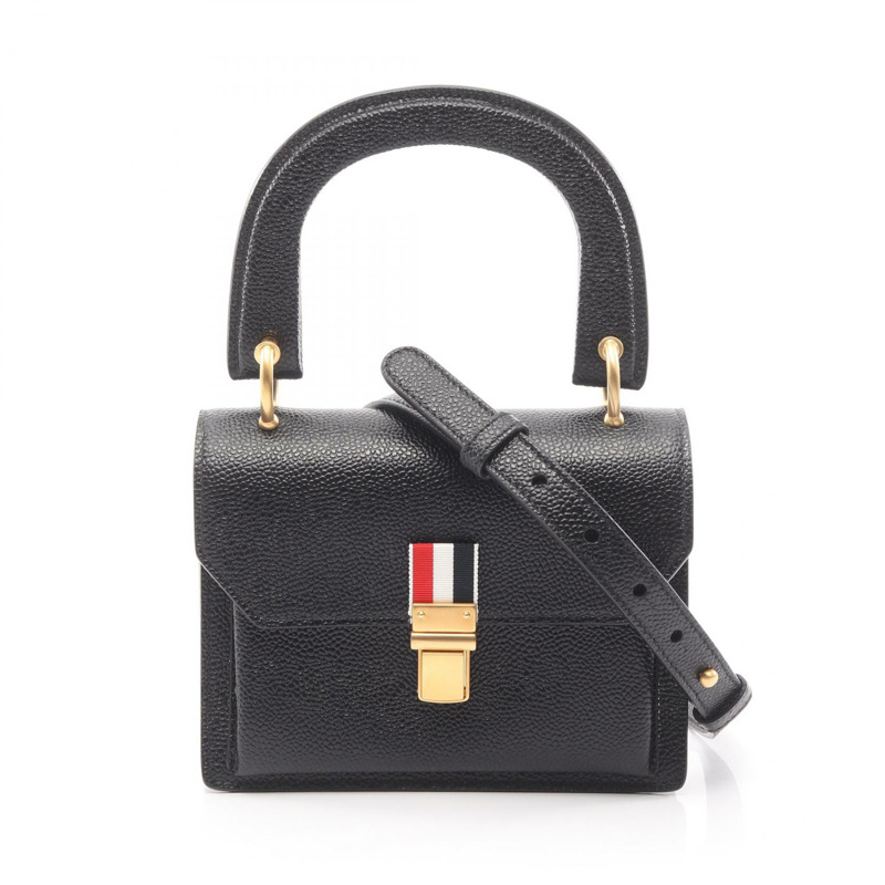 THOM BROWNE 鵝卵石紋單肩斜背包，黑色真皮，二手女款-0