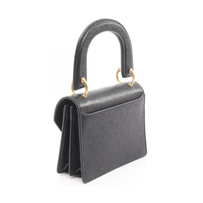 THOM BROWNE 鵝卵石紋單肩斜背包，黑色真皮，二手女款-1