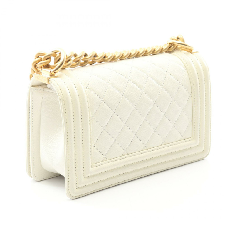 香奈兒 Boy Chanel 小號鏈條單背包 A67085 白色皮革 金色五金 二手-1