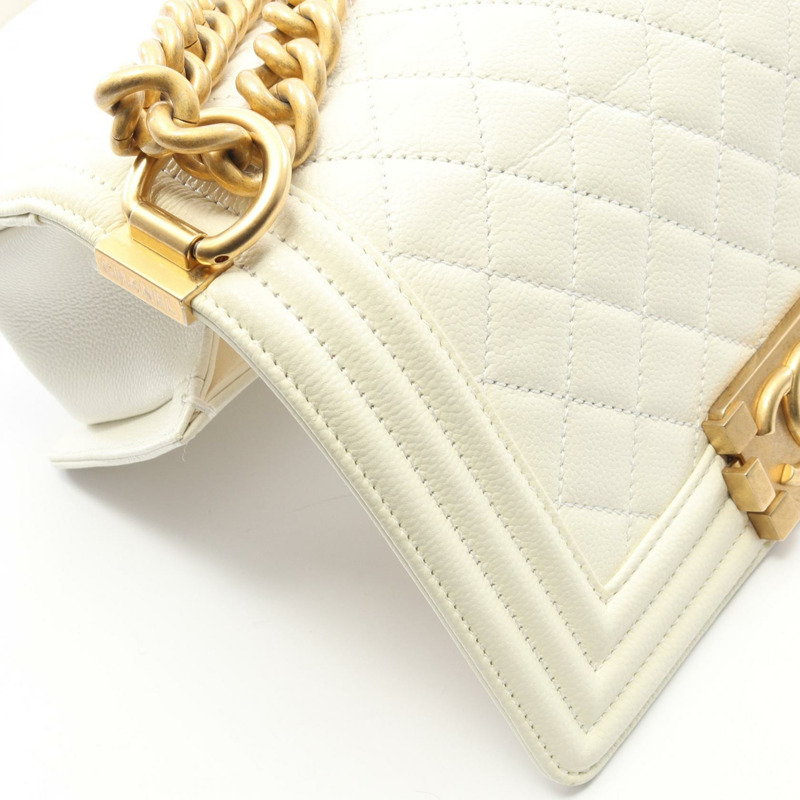 香奈兒 Boy Chanel 小號鏈條單背包 A67085 白色皮革 金色五金 二手-7