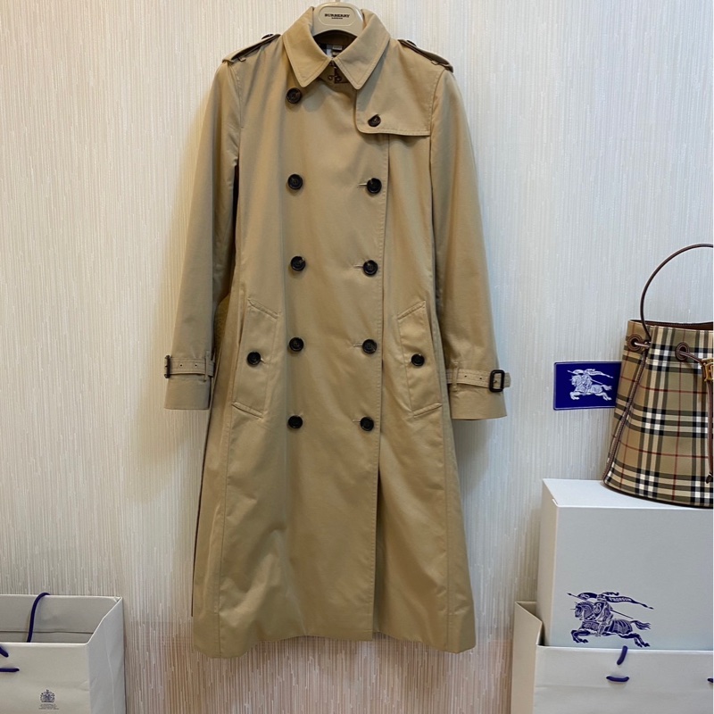 BURBERRY英國肯辛頓蜜色長風衣UK6-6