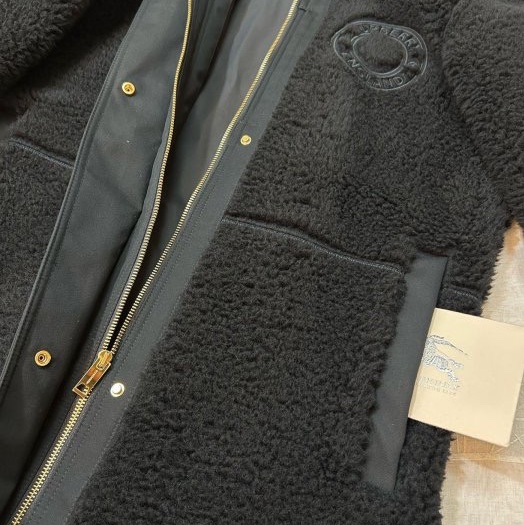 BURBERRY英國黑標黑色徽標絨頭大衣UK4-8