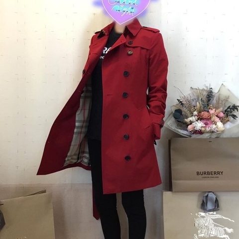 BURBERRY英國黑標Sandringham繽紛紅風衣UK6