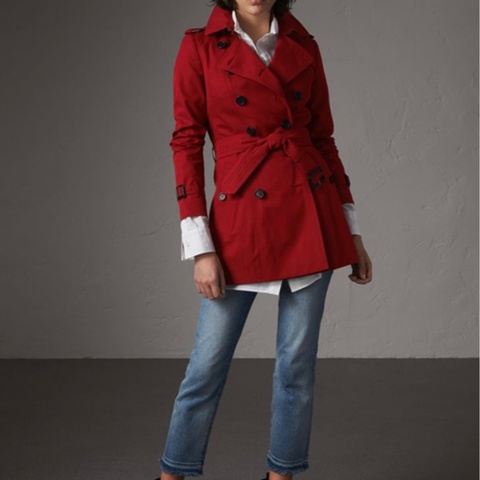 BURBERRY英國黑標Sandringham繽紛紅風衣UK6