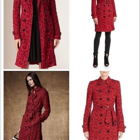 BURBERRY英國紅色蕾絲風衣UK8