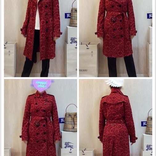 BURBERRY英國紅色蕾絲風衣UK8-1
