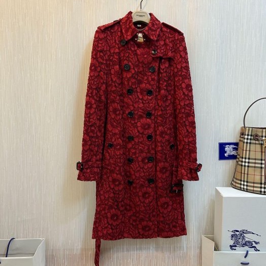 BURBERRY英國紅色蕾絲風衣UK8-2