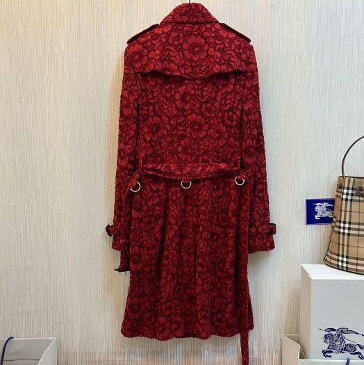 BURBERRY英國紅色蕾絲風衣UK8-3