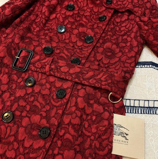 BURBERRY英國紅色蕾絲風衣UK8-6