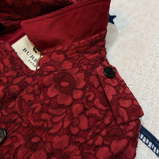 BURBERRY英國紅色蕾絲風衣UK8-8