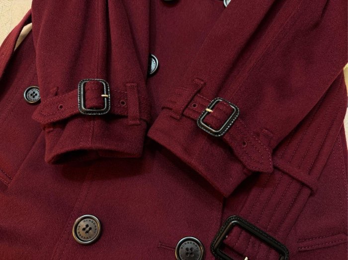 BURBERRY英國酒紅色羊絨大衣UK6-4