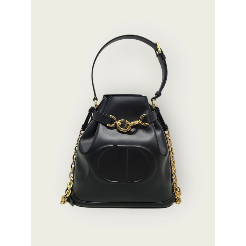 【包稅】DIOR 黑色CD壓花皮革中型水桶包-0