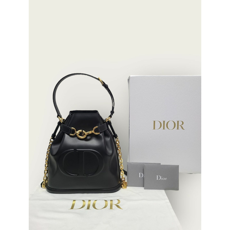 【包稅】DIOR 黑色CD壓花皮革中型水桶包-6
