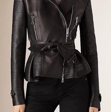 BURBERRY英國黑色羊皮騎士外套UK8