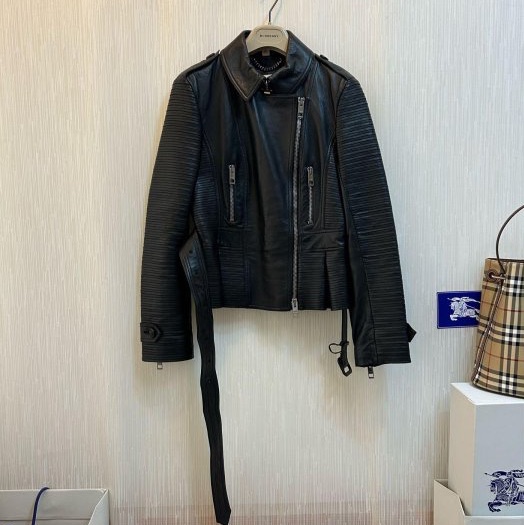 BURBERRY英國黑色羊皮騎士外套UK8-3