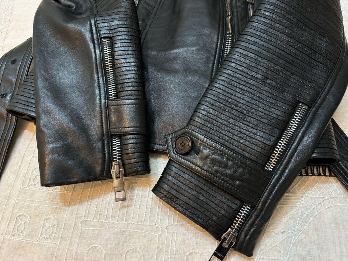 BURBERRY英國黑色羊皮騎士外套UK8-5