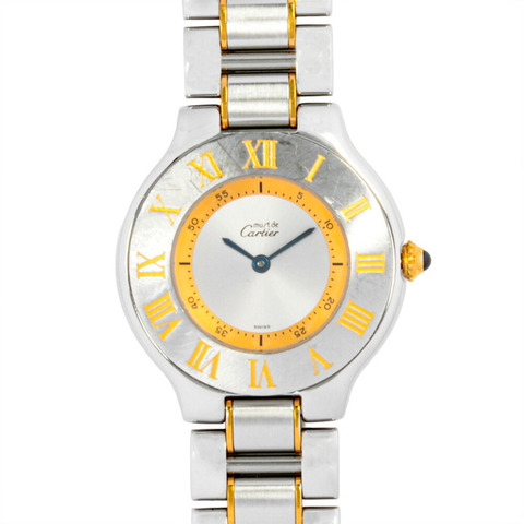 卡地亞 1330 Must 21 Vantianne 男士石英腕錶，銀色錶盤，精鋼錶殼。