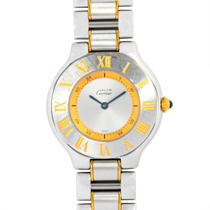 卡地亞 1330 Must 21 Vantianne 男士石英腕錶，銀色錶盤，精鋼錶殼。-1