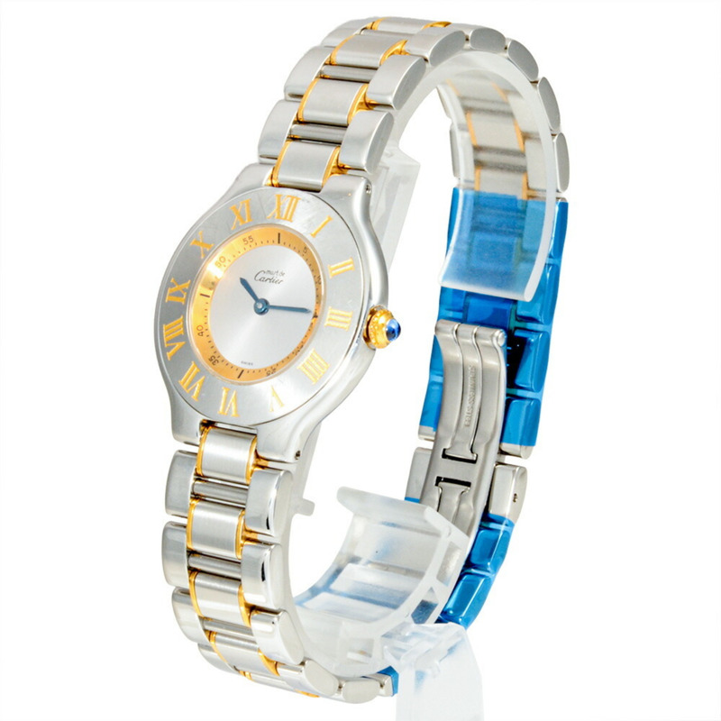 卡地亞 1330 Must 21 Vantianne 男士石英腕錶，銀色錶盤，精鋼錶殼。-2