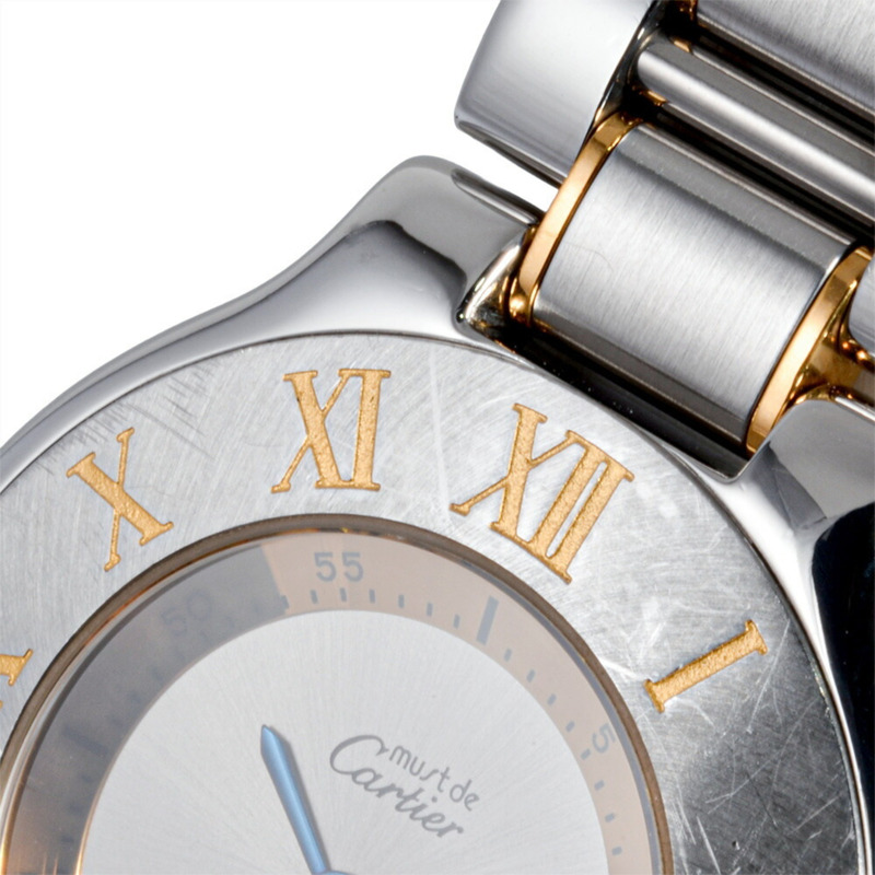 卡地亞 1330 Must 21 Vantianne 男士石英腕錶，銀色錶盤，精鋼錶殼。-8