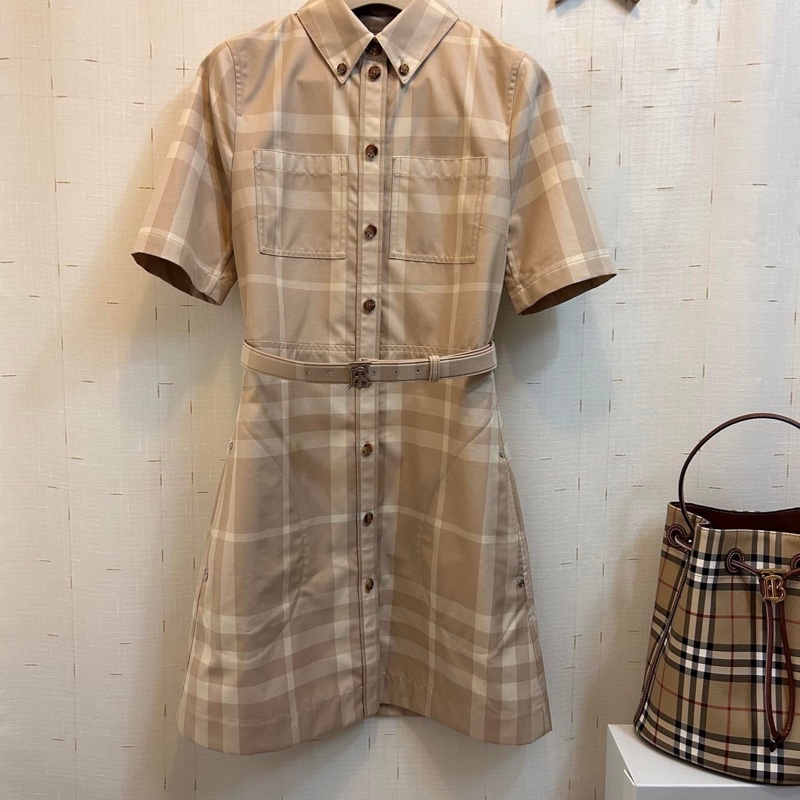 BURBERRY英國黑標米色格紋洋裝UK6-4