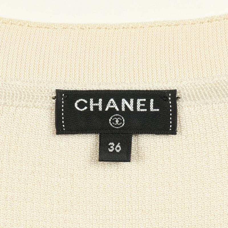 香奈兒 COCO 標誌紐扣開襟衫，黏膠米色，#36，二手女款-2