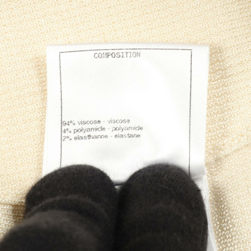 香奈兒 COCO 標誌紐扣開襟衫，黏膠米色，#36，二手女款-3