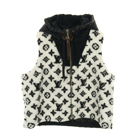 路易威登 Monogram Teddy Peplum 背心 尼龍羊毛腈綸 黑白 #36 女款