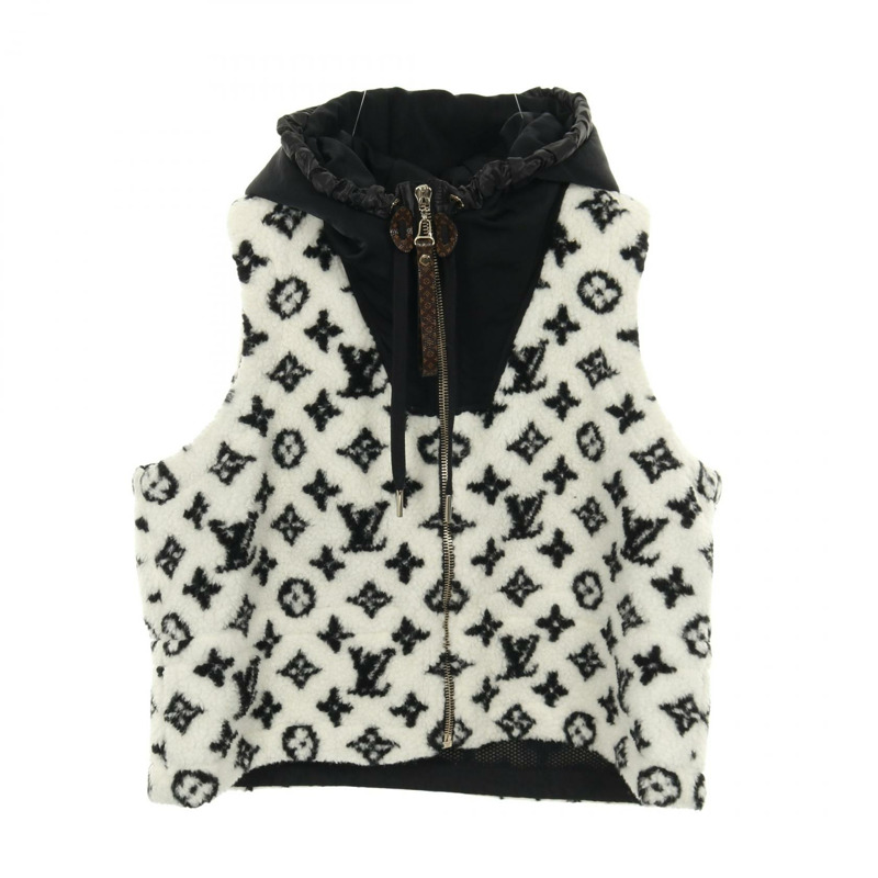 路易威登 Monogram Teddy Peplum 背心 尼龍羊毛腈綸 黑白 #36 女款-0