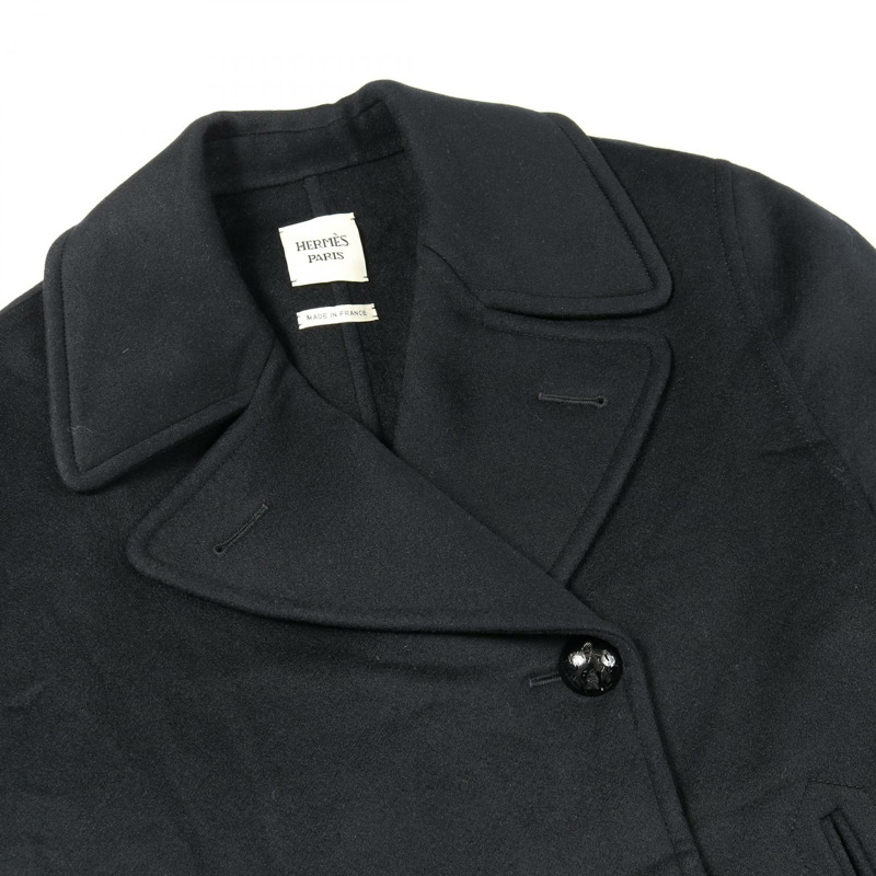 愛馬仕羊絨海軍藍雙排扣大衣 #40 二手女款-6
