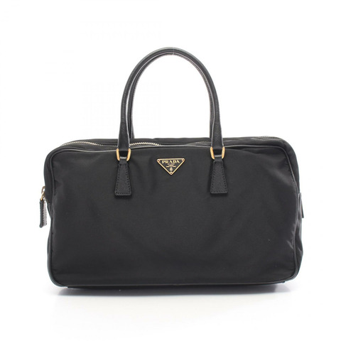 PRADA 三角標誌手提包，尼龍 Saffiano 皮革，黑色，二手女款