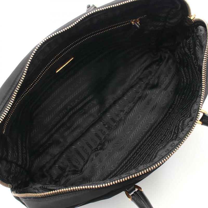 PRADA 三角標誌手提包，尼龍 Saffiano 皮革，黑色，二手女款-2