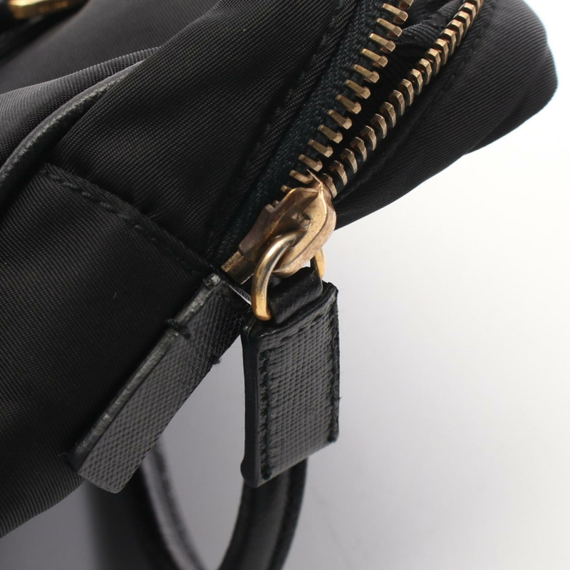 PRADA 三角標誌手提包，尼龍 Saffiano 皮革，黑色，二手女款-9