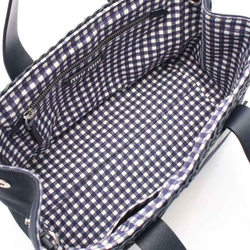 Miu Miu CANAPA Canapa 編織手提包 帆布皮革 海軍藍 二手 女士-2