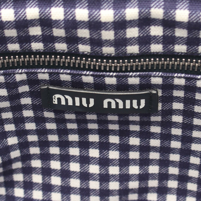 Miu Miu CANAPA Canapa 編織手提包 帆布皮革 海軍藍 二手 女士-3