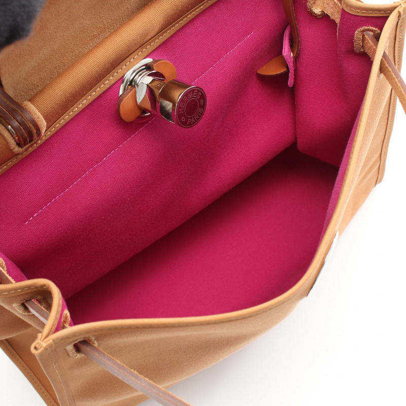 愛馬仕 Herbag Zip PM 單肩手提包，Z 帆布皮革，棕色粉紅色，SHW 二手-2