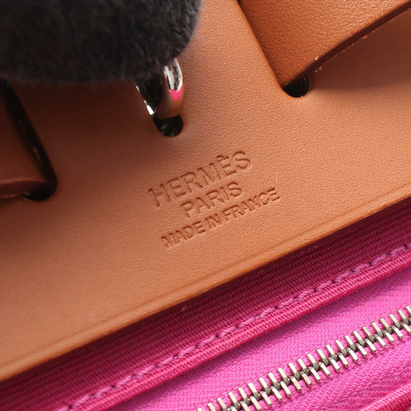 愛馬仕 Herbag Zip PM 單肩手提包，Z 帆布皮革，棕色粉紅色，SHW 二手-3