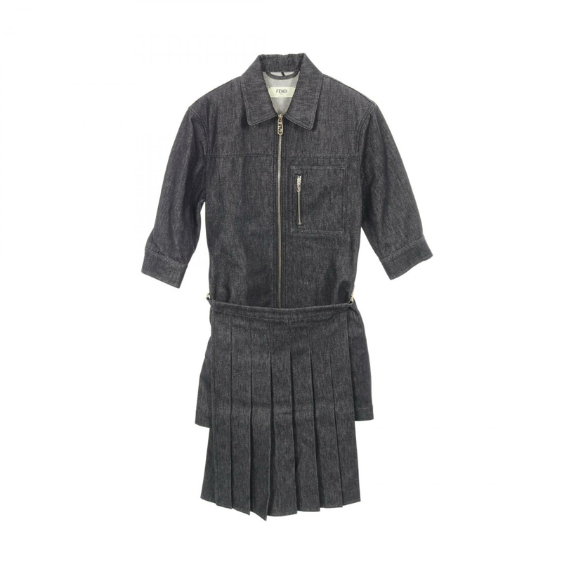 FENDI 女士棉質連身裙，灰色，#36，二手女款-0