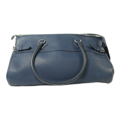 HERMES Clemence皮革Atlas 42銀扣肩背袋Bleu Saphir